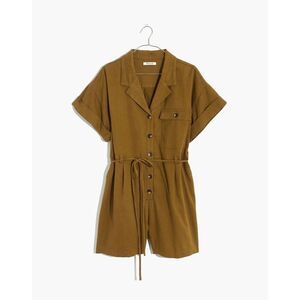 Madewell Distant Olive Green Belted Short Sleeve Safari Romper Women's Size XXS
